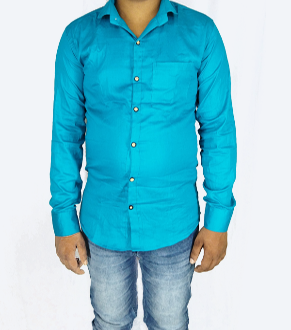 Plain Linen Shirt Bluish Cyan