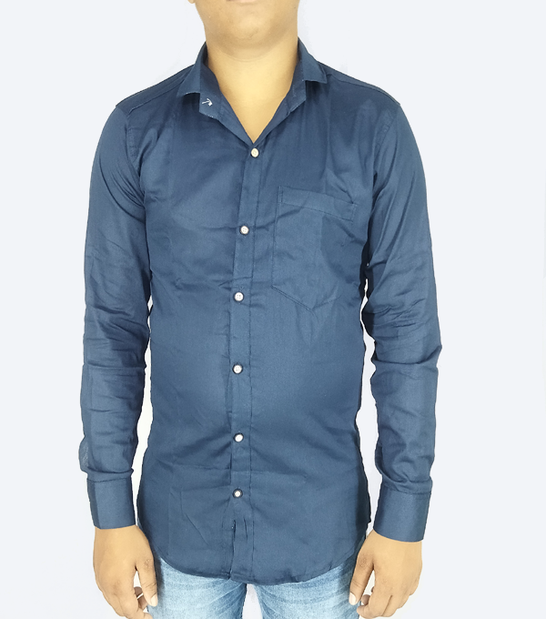 Plain Linen Shirt Navy Blue