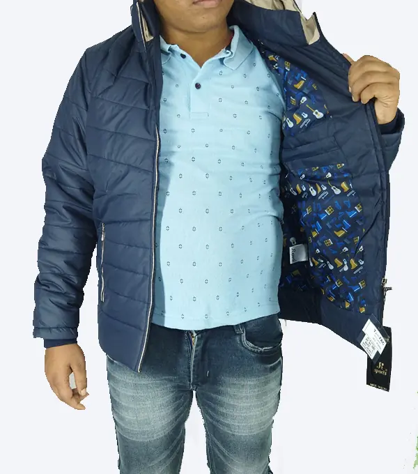Navy Blue Hooded Puffer Jacket – Ultra-Warm, Lightweight & Windproof - Image 3