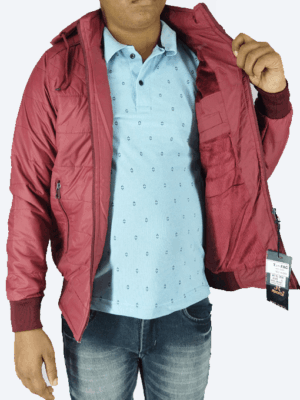 Maroon Hooded Puffer Jacket – Warm, Lightweight & Windproof Winter Wear
