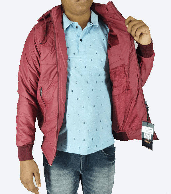 Maroon Hooded Puffer Jacket – Warm, Lightweight & Windproof Winter Wear - Image 4