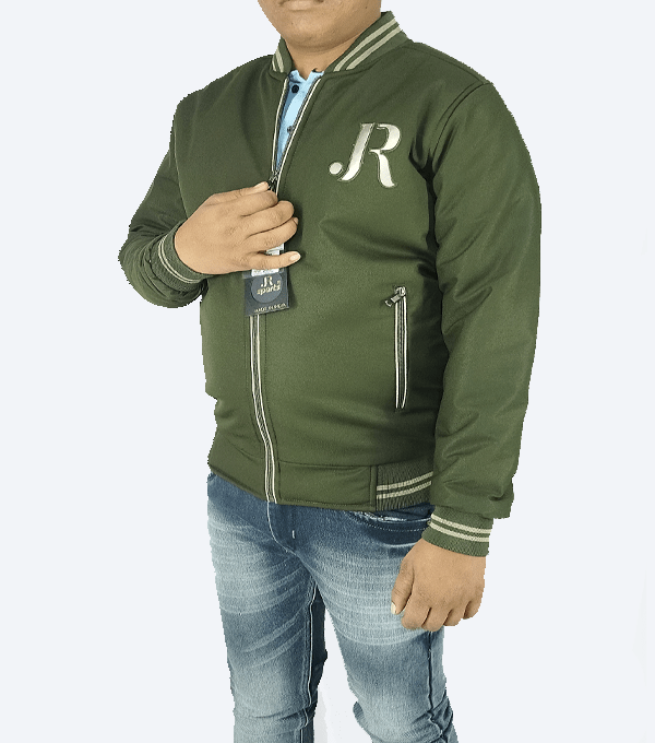 Olive Green Varsity Winter Jacket – Stylish, Warm & Lightweight - Image 2