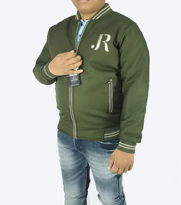 Olive Green Varsity Winter Jacket – Stylish, Warm & Lightweight - Image 2