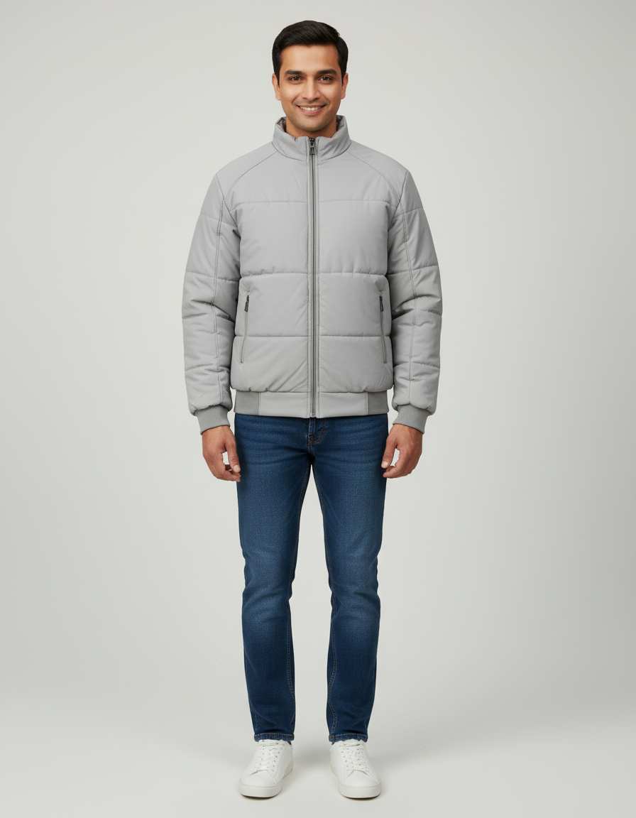 Men’s Light Grey Puffer Jacket – Warm, Comfortable & Lightweight Winter Wear